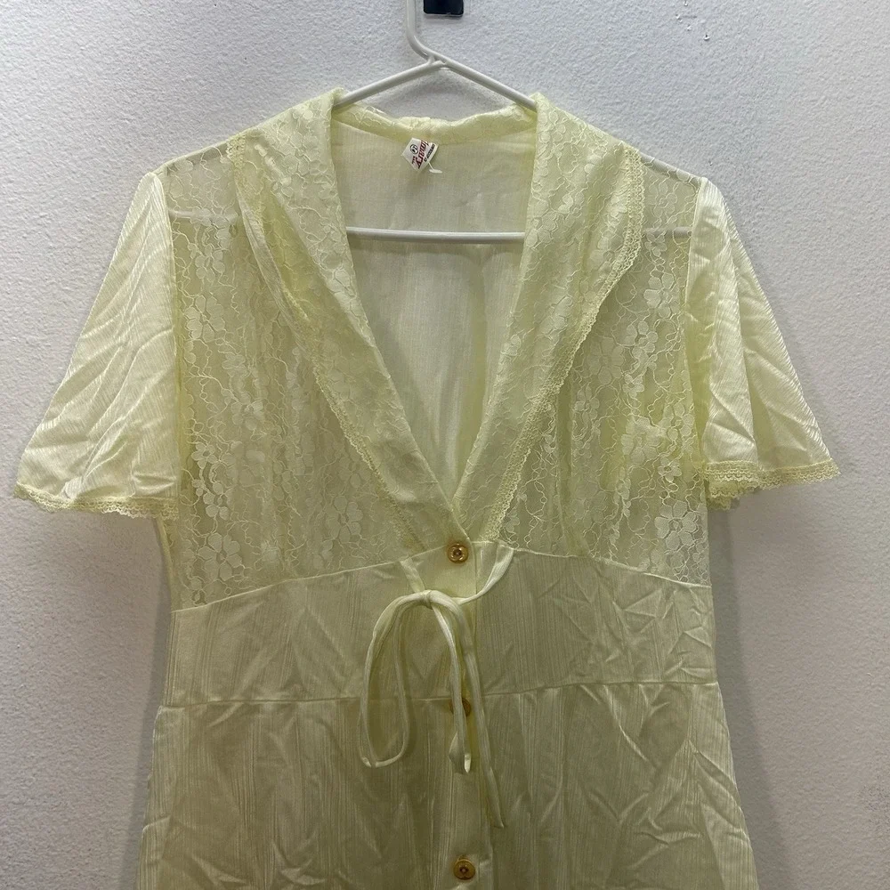 Vintage Jilmary 70s Flutter Sleeve House Dress‎ Sz M Yellow Cottagecore Prairie